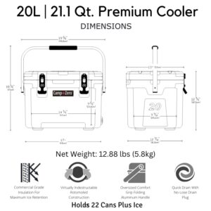 CAMP-ZERO 20L | 21.13 Quart Premium Cooler/Ice Chest with 4 Molded-in Cup Holders (Purple | Lavender)