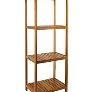 VaeFae Teak Bathroom Shelf, 4-Tier Storae Shelf, Wooden Stand Shelf Organizer for Bathroom, Kitchen, Living Room, Laundry, Garage