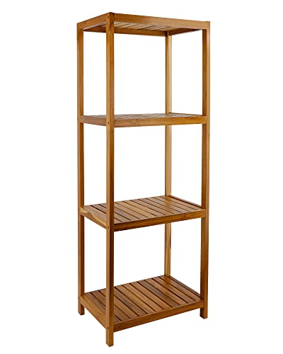 VaeFae Teak Bathroom Shelf, 4-Tier Storae Shelf, Wooden Stand Shelf Organizer for Bathroom, Kitchen, Living Room, Laundry, Garage