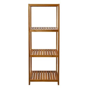 VaeFae Teak Bathroom Shelf, 4-Tier Storae Shelf, Wooden Stand Shelf Organizer for Bathroom, Kitchen, Living Room, Laundry, Garage