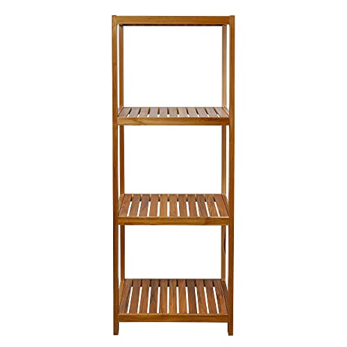 VaeFae Teak Bathroom Shelf, 4-Tier Storae Shelf, Wooden Stand Shelf Organizer for Bathroom, Kitchen, Living Room, Laundry, Garage