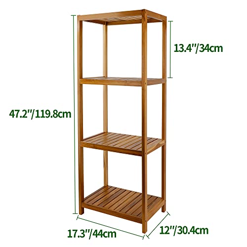 VaeFae Teak Bathroom Shelf, 4-Tier Storae Shelf, Wooden Stand Shelf Organizer for Bathroom, Kitchen, Living Room, Laundry, Garage