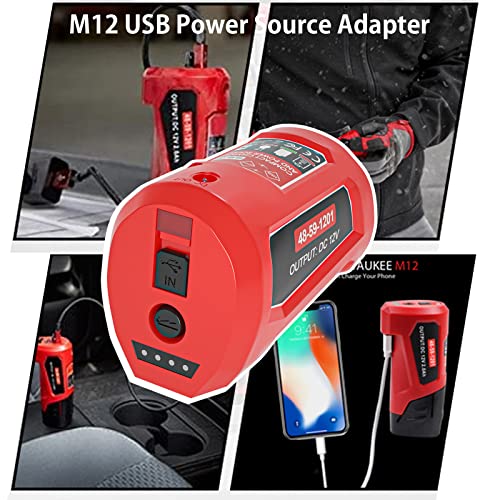 DMMNS M12 12V USB Power Source Charger Adapter Replace for Milwaukee M12 Battery Adapter Milwaukee Heated Jacket 49-24-2310 48-59-1201 USB Charger,Compatible with 48-11-2420 48-11-2411 48-11-2401