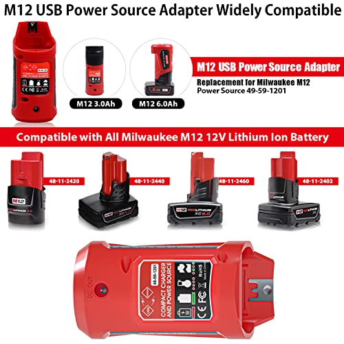 DMMNS M12 12V USB Power Source Charger Adapter Replace for Milwaukee M12 Battery Adapter Milwaukee Heated Jacket 49-24-2310 48-59-1201 USB Charger,Compatible with 48-11-2420 48-11-2411 48-11-2401