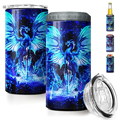 SANDJEST Blue Dragon Tumbler 4 in 1 16oz Tumbler Can Cooler Coozie Skinny Stainless Steel Tumbler Gift for Men Dad Son Father Husband Christmas Birthday