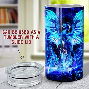 SANDJEST Blue Dragon Tumbler 4 in 1 16oz Tumbler Can Cooler Coozie Skinny Stainless Steel Tumbler Gift for Men Dad Son Father Husband Christmas Birthday