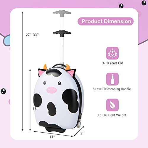 BABY JOY Kids Luggage, 16” Hard Shell Carry-On Suitcase w/LED Flashing Rolling Wheels, Telescopic Handle, Upright Travel Trolley Luggage for Toddlers Girls Boys, Airplane Approved (Little Milk Cow)