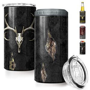 sandjest hunting tumbler deer skull camouflage 4 in 1 16oz tumbler can cooler coozie skinny stainless steel tumbler gift for men dad best friends hunting skull lovers christmas birthday fathers day