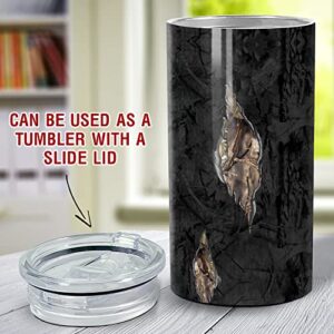 SANDJEST Hunting Tumbler Deer Skull Camouflage 4 in 1 16oz Tumbler Can Cooler Coozie Skinny Stainless Steel Tumbler Gift for Men Dad Best Friends Hunting Skull Lovers Christmas Birthday Fathers Day