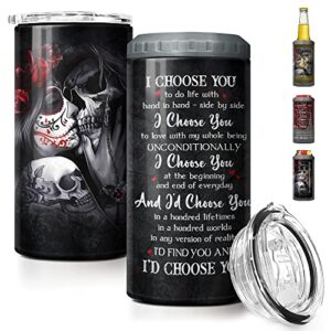 sandjest skull couple tumbler i choose you 4 in 1 16oz tumbler can cooler coozie skinny stainless steel tumbler gift for wife husband boyfriend girlfriend tattoo lovers christmas birthday valentine