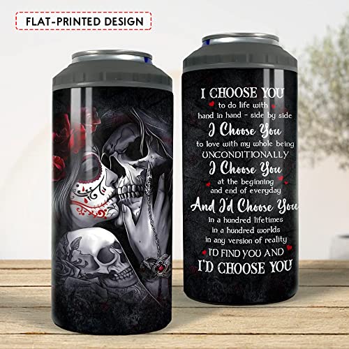 SANDJEST Skull Couple Tumbler I Choose You 4 in 1 16oz Tumbler Can Cooler Coozie Skinny Stainless Steel Tumbler Gift for Wife Husband Boyfriend Girlfriend Tattoo Lovers Christmas Birthday Valentine