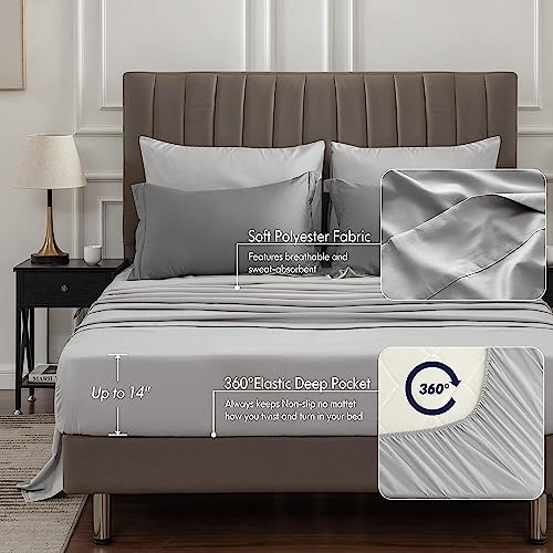 BEDELITE Twin XL Comforter Set 5 Pieces Bed in A Bag - Soft Microfiber Reversible Twin Extra Long Grey Bed Set with Comforters, Sheets, Pillowcase & Sham, Cozy Luxury Bedding Sets for All Season