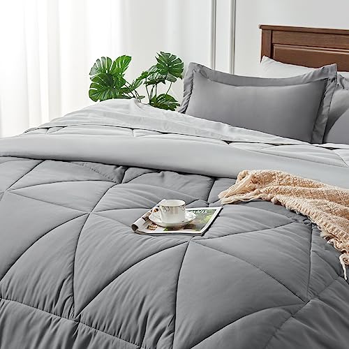 BEDELITE Twin XL Comforter Set 5 Pieces Bed in A Bag - Soft Microfiber Reversible Twin Extra Long Grey Bed Set with Comforters, Sheets, Pillowcase & Sham, Cozy Luxury Bedding Sets for All Season