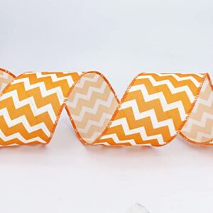 Leecogo Easter Ribbon Wired,2 1/2”x10 Yard,Orange Waves Ribbon for Easter, Christmas, Wreath, Spring, Summer, Wedding, Baby Shower, Birthday