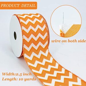 Leecogo Easter Ribbon Wired,2 1/2”x10 Yard,Orange Waves Ribbon for Easter, Christmas, Wreath, Spring, Summer, Wedding, Baby Shower, Birthday