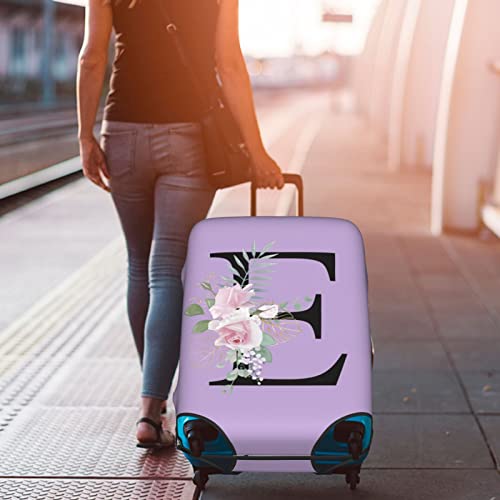 Flower Lette E Purple Luggage Cover Elastic Washable Stretch Suitcase Protector Anti-Scratch Travel Suitcase Cover for Kid and Adult S (18-21 inch suitcase)