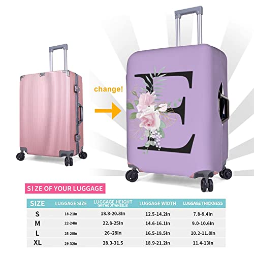 Flower Lette E Purple Luggage Cover Elastic Washable Stretch Suitcase Protector Anti-Scratch Travel Suitcase Cover for Kid and Adult S (18-21 inch suitcase)
