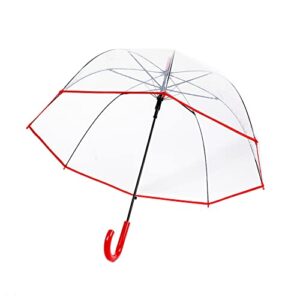 threeh transparent umbrella lightwight windproof clear bubble dome with easy grip handle for women kids stick rain umbrella,red