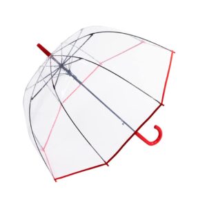 ThreeH Transparent Umbrella Lightwight Windproof Clear Bubble Dome with Easy Grip Handle for Women Kids Stick Rain Umbrella,Red