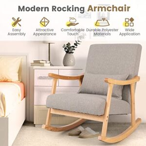 Giantex Upholstered Rocking Chair - Modern Rocker with Rubber Wood Frame, Comfy Backrest & Seat, PP Padded Pillow, Single Rocking Chair for Living Room, Nursery, Bedroom, Lounge, Office, Grey