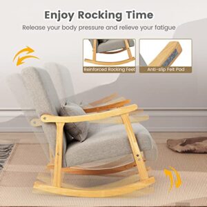 Giantex Upholstered Rocking Chair - Modern Rocker with Rubber Wood Frame, Comfy Backrest & Seat, PP Padded Pillow, Single Rocking Chair for Living Room, Nursery, Bedroom, Lounge, Office, Grey