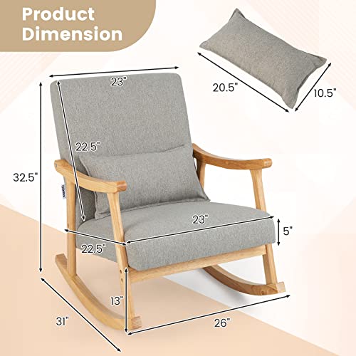 Giantex Upholstered Rocking Chair - Modern Rocker with Rubber Wood Frame, Comfy Backrest & Seat, PP Padded Pillow, Single Rocking Chair for Living Room, Nursery, Bedroom, Lounge, Office, Grey