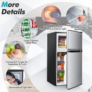COSTWAY Compact Refrigerator, 3.2 Cu.Ft. Fridge Freezer Compartment with Reversible 2 Door, Adjustable Thermostat, Removable Glass Shelves, Mini Refrigerator for Bedroom Dorm Apartment Office, Silver