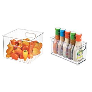idesign plastic fridge and pantry organizer bin with integrated handles – 8” x 8” x 6”, clear & linus bpa-free plastic stackable organizer storage bin with handles for kitchen, pantry, bathroom, small
