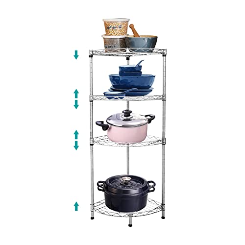 4 Tier Corner Wire Shelving Unit, Adjustable Wire Rack Shelving, Metal Wire Storage Shelves for Kitchen, Pantry, Laundry, Bathroom, Closet (11.8" D x 11.8" W x 35.4" H, Silver)