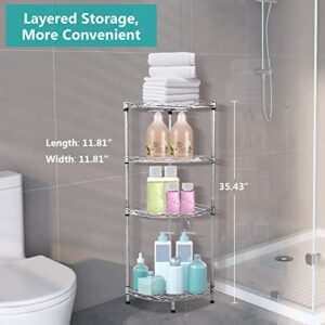 4 Tier Corner Wire Shelving Unit, Adjustable Wire Rack Shelving, Metal Wire Storage Shelves for Kitchen, Pantry, Laundry, Bathroom, Closet (11.8" D x 11.8" W x 35.4" H, Silver)