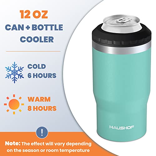 HAUSHOF 12 oz Can Cooler, 4 in 1 Insulated Stainless Steel Can Insulator, Fits for 12 oz Standard Can|12 oz Slim Can|12 oz Beer Bottle, Perfect for Camping, Beach, Picnic