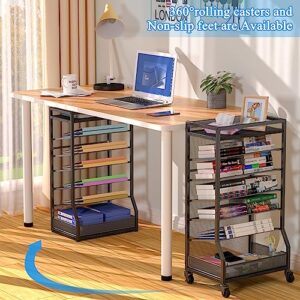 ThreeHio 7 Tier File Organizer Beside Desk, Rolling File Cart with Sliding Trays, Metal Free-Standing File Holder, Mesh Paper Organizer Letter Tray Desk Organizer for Office, Home, School (Patent)