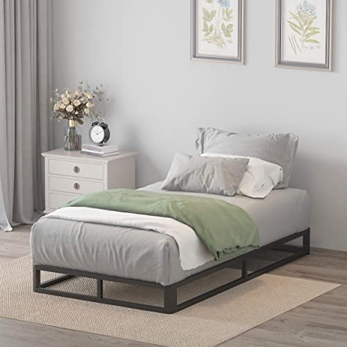 Firpeesy 6 Inch Twin Bed Frame with Round Corner Edges, Low Profile Twin Metal Platform Bed Frame with Steel Slat Support, No Box Spring Needed/Easy Assembly/Noise Free Mattress Foundation