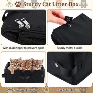 4 Pack Travel Portable Litter Tray, Cat Litter Box with Lid and Handle 15.7 x 12.6 x 5.9In Leak Proof Collapsible Litter Pan, Lightweight, Odor, Easy to Use in Hotel, Car, Travel, Black