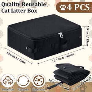 4 Pack Travel Portable Litter Tray, Cat Litter Box with Lid and Handle 15.7 x 12.6 x 5.9In Leak Proof Collapsible Litter Pan, Lightweight, Odor, Easy to Use in Hotel, Car, Travel, Black