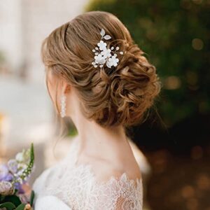 yolev 5pcs peal flower hair pins bridal hair pins pearl hair flower pins silver wedding hair pieces hair accessories for women girls