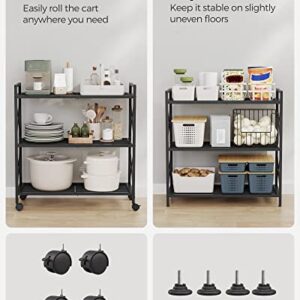 SONGMICS 3-Tier Metal Storage Rack with Wheels, Mesh Shelving Unit with X Side Frames, 31.5-Inch Width, for Entryway, Kitchen, Living Room, Bathroom, Industrial Style, Black UBSC183B01