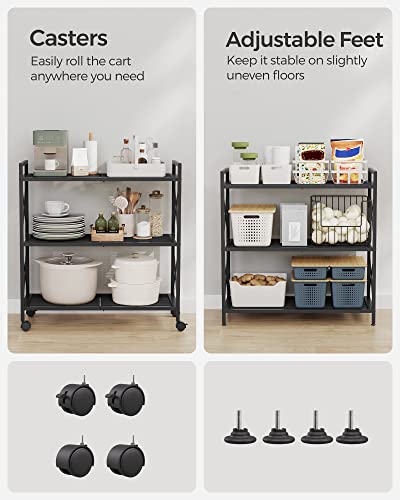 SONGMICS 3-Tier Metal Storage Rack with Wheels, Mesh Shelving Unit with X Side Frames, 31.5-Inch Width, for Entryway, Kitchen, Living Room, Bathroom, Industrial Style, Black UBSC183B01