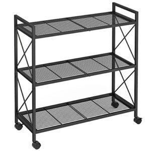 songmics 3-tier metal storage rack with wheels, mesh shelving unit with x side frames, 31.5-inch width, for entryway, kitchen, living room, bathroom, industrial style, black ubsc183b01