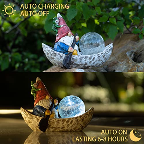 Rezpuao Garden Gnome Statue,Solar Gnomes Figurine,Outdoor Gnome Decor,Gnomes Decorations for Yard with Solar Light,Gnome Sculptures for Patio Lawn Ornaments