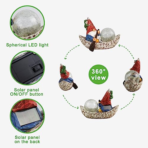 Rezpuao Garden Gnome Statue,Solar Gnomes Figurine,Outdoor Gnome Decor,Gnomes Decorations for Yard with Solar Light,Gnome Sculptures for Patio Lawn Ornaments