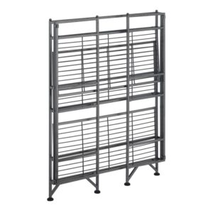 Convenience Concepts Xtra Storage Shelves - 3-Tier Wide Folding Metal Shelving, Modern Shelves for Storage and Display in Living Room, Bathroom, Office, Kitchen, Garage, Speckled Gray