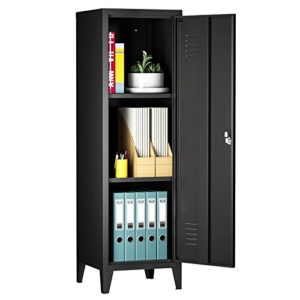 lissimo metal storage cabinet with lockable doors and shelves, home office storage lockers file cabinet organizer for employees, kids,adults(black)
