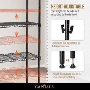 CAPHAUS NSF Adjustable Shelves Wire Shelving Unit w/Liner, Kitchen Storage Shelving, Metal Steel Storage Shelving, Garage Shelving Storage Organizer, Utility Shelf, 3-Tier no Wheel, Black