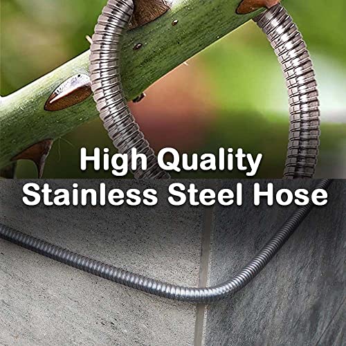FANGFARM 304 Stainless Steel Metal Garden Hose with Brass Fittings, Shut Off Valve, Water Stop, Heavy Duty Water Hose, Kink Free and Flexible, Crush Resistant, Puncture Resistant(3FT)