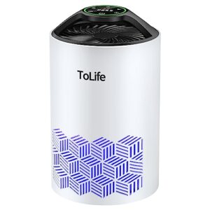 tolife air purifiers for bedroom, hepa air cleaner for room, filters 99.97% smoke pollen dander dust, portable air purifier with low noise sleep mode for desktop office, white