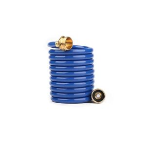 fangfarm heavy-duty eva coil garden hose with ght solid brass fittings, water hose with brass connectors, for garden lawn watering, car washing (10ft, blue)