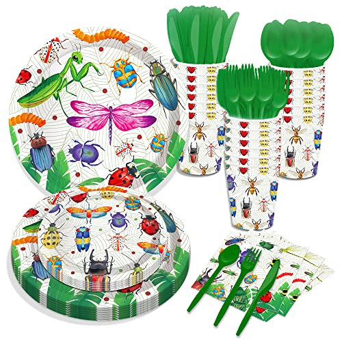 CC HOME Insect Party Themed Party Supplies Pack Insect Party Decorations Party Pack - Serves 16 - Includes Insect Party Plates Cups Napkins