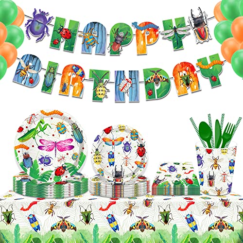 CC HOME Insect Party Themed Party Supplies Pack Insect Party Decorations Party Pack - Serves 16 - Includes Insect Party Plates Cups Napkins