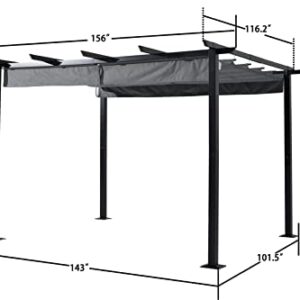 Luckyberry 10' X 13' Outdoor Retractable Pergola with Sun Shade Canopy Patio Metal Shelter for Garden Porch Beach Pavilion Grill Gazebo Modern Yard Grape Trellis Pergola, Grey